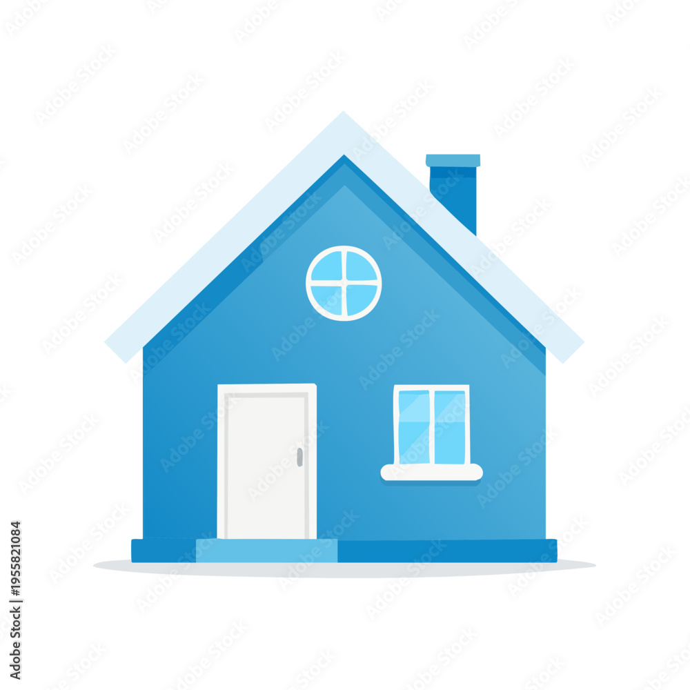 Fototapeta premium Simple Blue House Illustration with Front Door and Windows