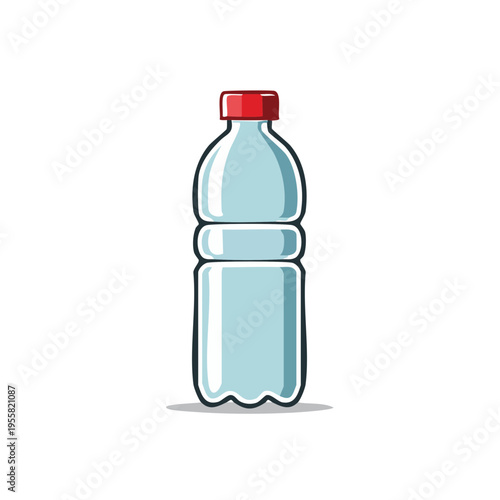 Clear Plastic Water Bottle with Red Cap, Simple Clean Illustration