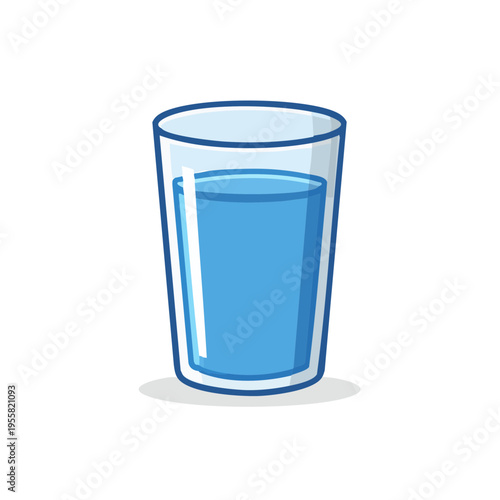 Simple illustration of a glass full of clear blue water on a white background