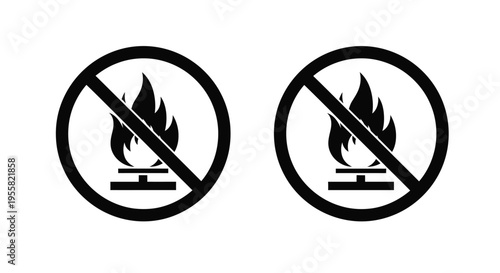 Two identical circular prohibition signs clearly indicate that open flames or fire sources are strictly forbidden in this zone or area.