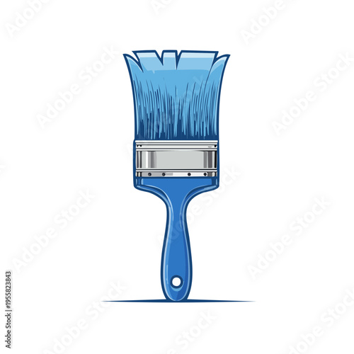 Vibrant blue paintbrush with bristles ready for painting and renovation projects