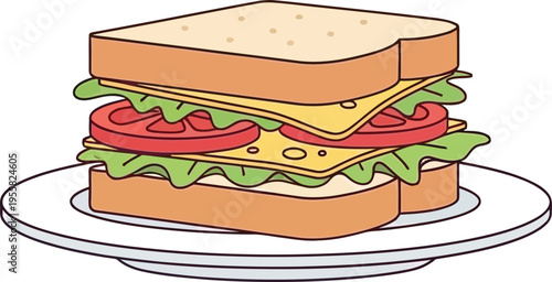 Flat Sandwich Plate Icon Illustration, Simple Minimal Design