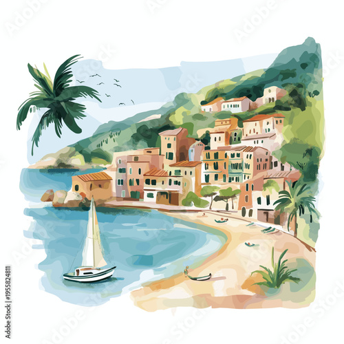 Vina del Mar. Vina del Mar hand drawn watercolor illustration