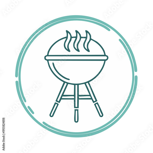 Icon of a charcoal grill with smoke rising depicted in a circular frame