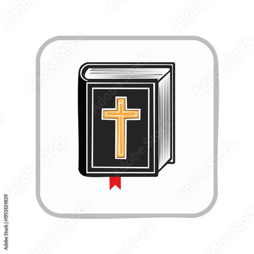 Illustrated Christian Bible with golden cross on black cover and red bookmark