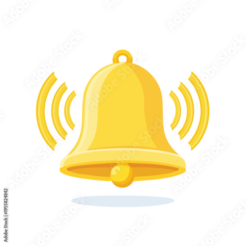 Shiny Golden Bell Ringing Sound Waves Rippling Motion Alert Notification Symbol