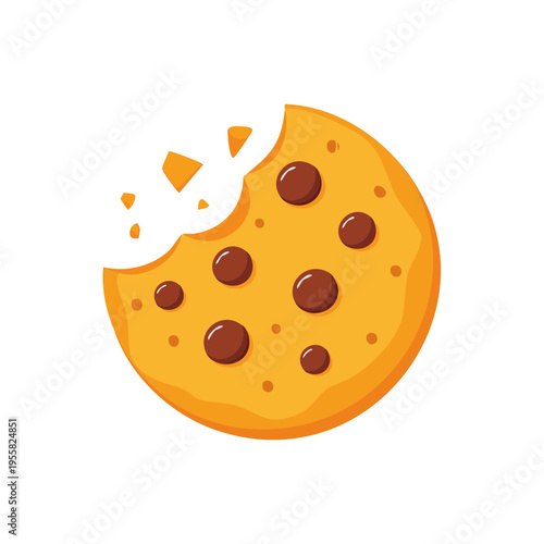 Delicious Chocolate Chip Cookie With a Bite Missing, Illustrated Icon
