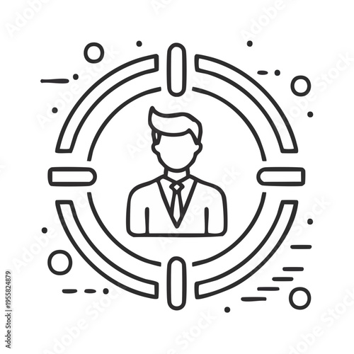 Stylized icon of a man in a suit within a target or crosshairs indicating focus