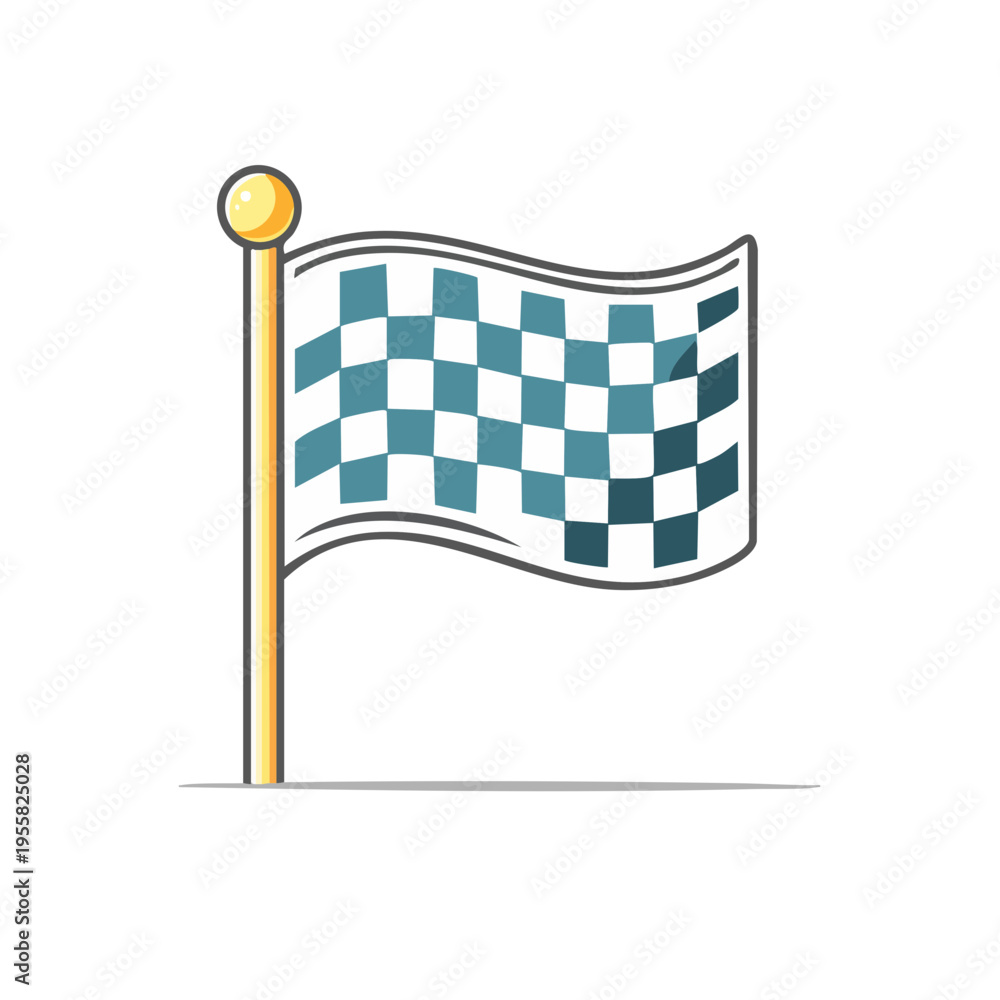 Obraz premium Waving checkered flag on a pole finish line symbol for racing and competition