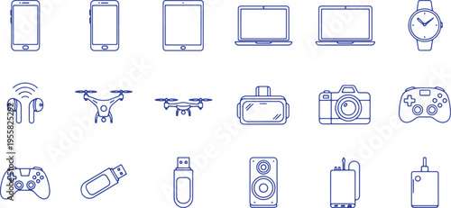 Collection of modern technology and electronic devices icons