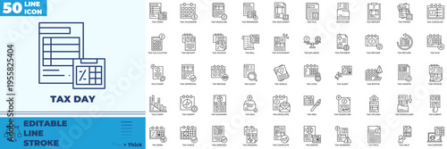 Tax Day Line Editable Icons set