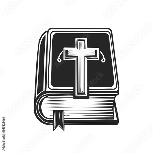 Vintage Bible with Cross Emblem and Bookmark