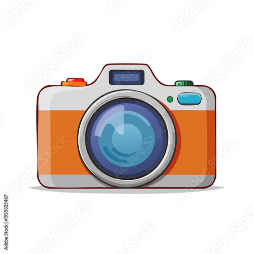 Modern Orange Digital Camera With Blue Lens and Buttons