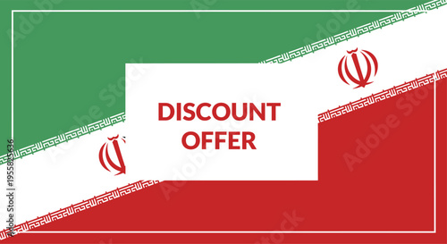 Sale advertisement banner with iranian flag colors and symbols