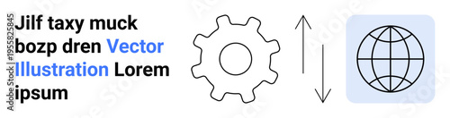 Business processes, globalization, automation, workflow, efficiency, teamwork. Gear and globe icon with arrows. Business processes and globalization concept for workflow and efficiency