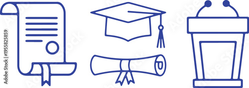 Academic achievements and public speaking illustration icons