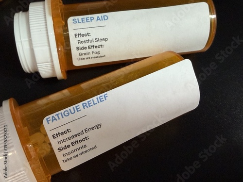 Medication side effects and treatment cycle concept with prescription bottles