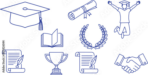 Symbols representing academic achievements and professional milestones
