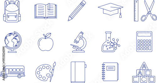 Essential icons representing various aspects of education and learning