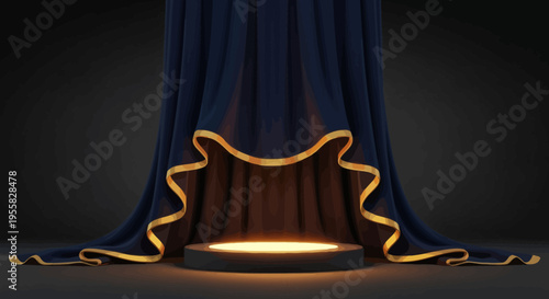 Grand reveal of a luxury product or performance on a stage with a dramatic spotlight