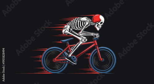Dynamic vector illustration of a determined skeleton cyclist racing at high speed, showcasing the thrill of motion and competitive spirit on a bicycle