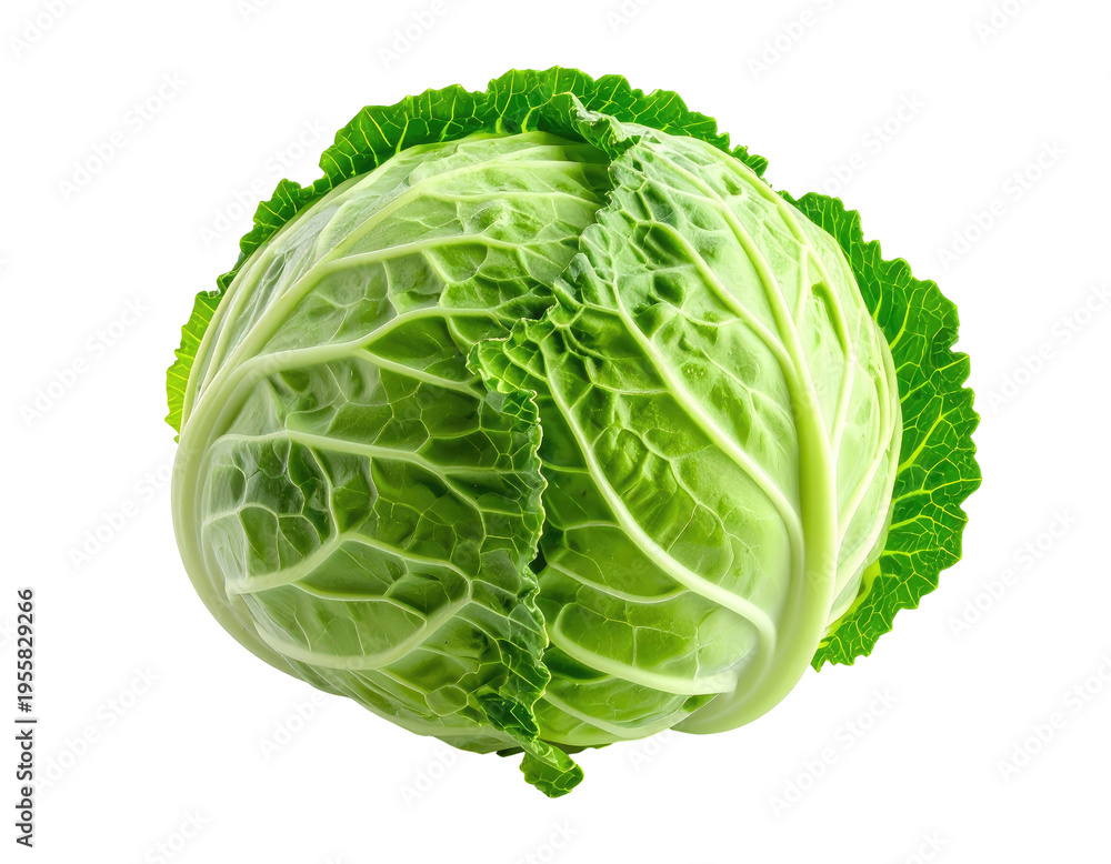 Fototapeta premium Vibrant green, fresh cabbage with ruffled outer leaves and tightly packed head