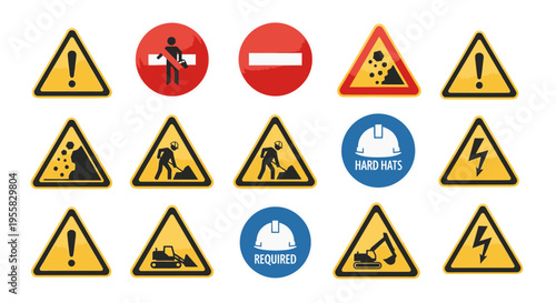 Collection of construction warning signs.