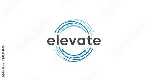 Elevate logo design with blue circular lines.