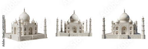 Fotografía Set of Taj Mahal models isolated on white background, realistic 3D architectural