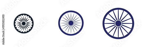 Tableau sur toile Set of Ashoka Chakra icons and blue wheel symbols, national emblem of India dhar