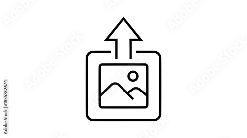 Image upload line icon, photo upload outline