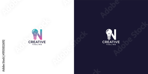 smart bulb logo icon. bulb logo technology. initial logo design N
