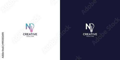 smart bulb logo icon. bulb logo technology. initial logo design N