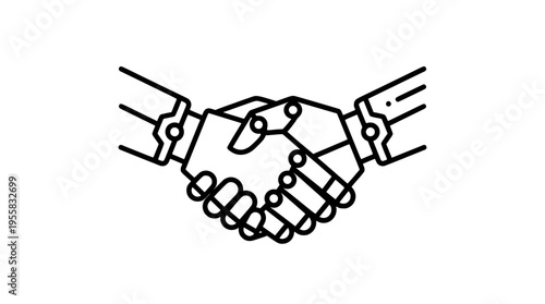 Human and robot handshake line icon, cooperation concept