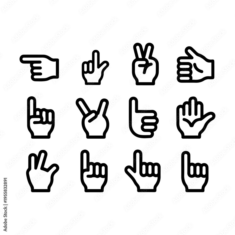 Obraz premium Simple Hand Gesture Black Line Icon Collection