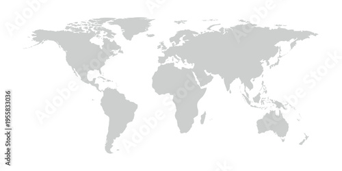 Grey World Map. World map template with continents.