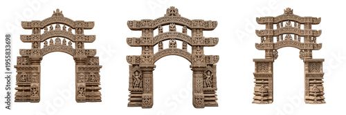 Foto Ancient Buddhist Sanchi Stupa Torana Gateway with Intricate Stone Carvings, Indi