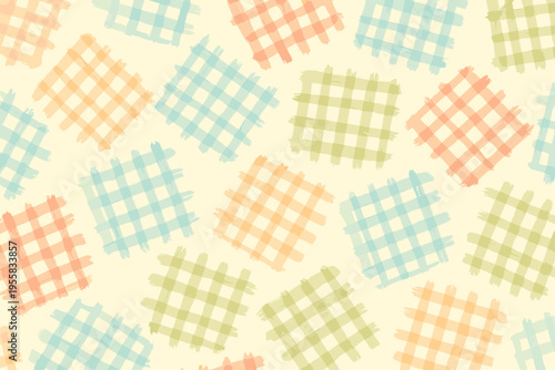 Colorful checkered pattern in soft tones arranged on a light background for fabric or paper design