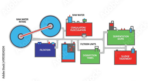 Diagram illustrating the stages of a typical water purification process