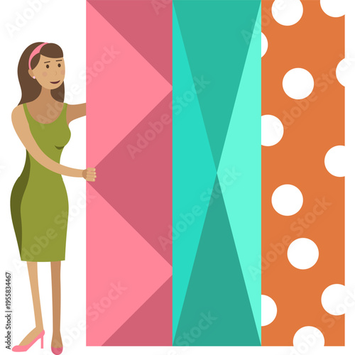 Saleswoman in fabric store vector icon