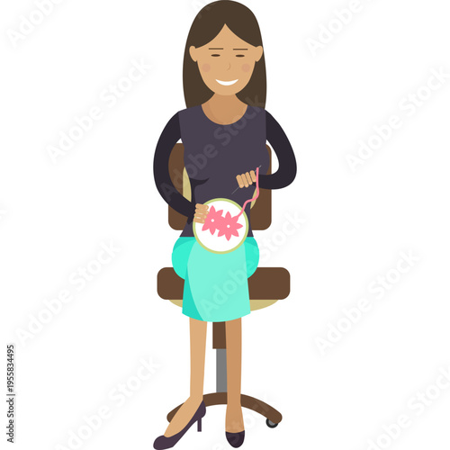 Woman embroidering vector icon