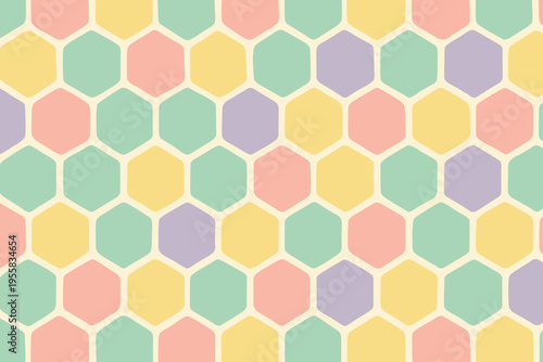 Colorful hexagonal pattern on a light background displaying soft pastel shades
