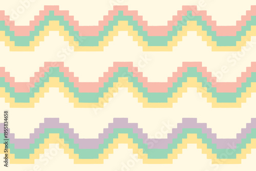 Colorful zigzag patterns fill a grid background with various shades of pink, green, yellow, and purple in a simple design for creative use