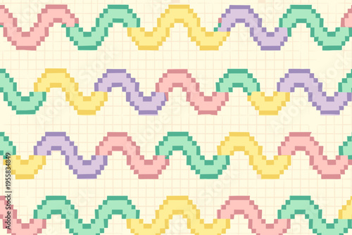 Colorful wavy pattern with blocks in pastel shades on a light background created in a grid layout