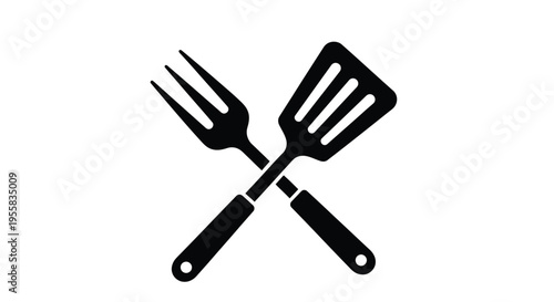 Black kitchen utensils a fork and spatula in a striking silhouette