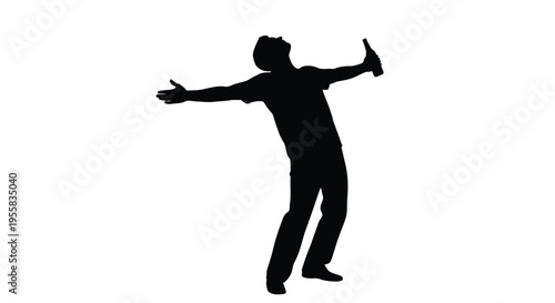 Man with arms outstretched holding a bottle joyful expression silhouette