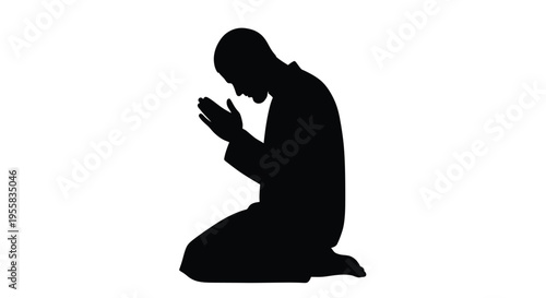 A kneeling man in prayer a striking black figure silhouette