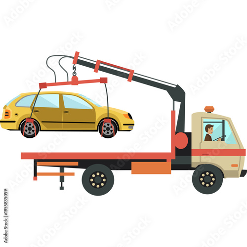 Tow truck loading car vector icon