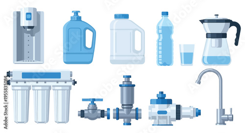 Collection of various water filtration systems and related appliances