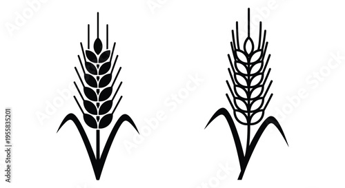 Two stalks of wheat depicted in a stark black silhouette